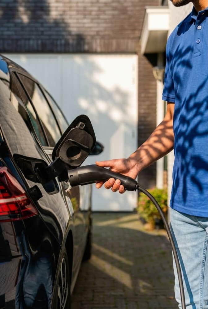 Laadpaal met auto op oprit